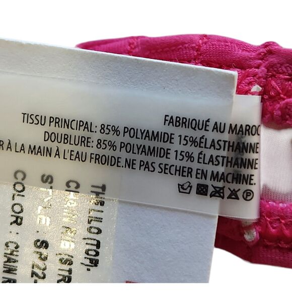 Hot Pink Bikini Swimsuit Top Size Medium Chain Rib Strawberry The Lilo - Picture 8 of 9